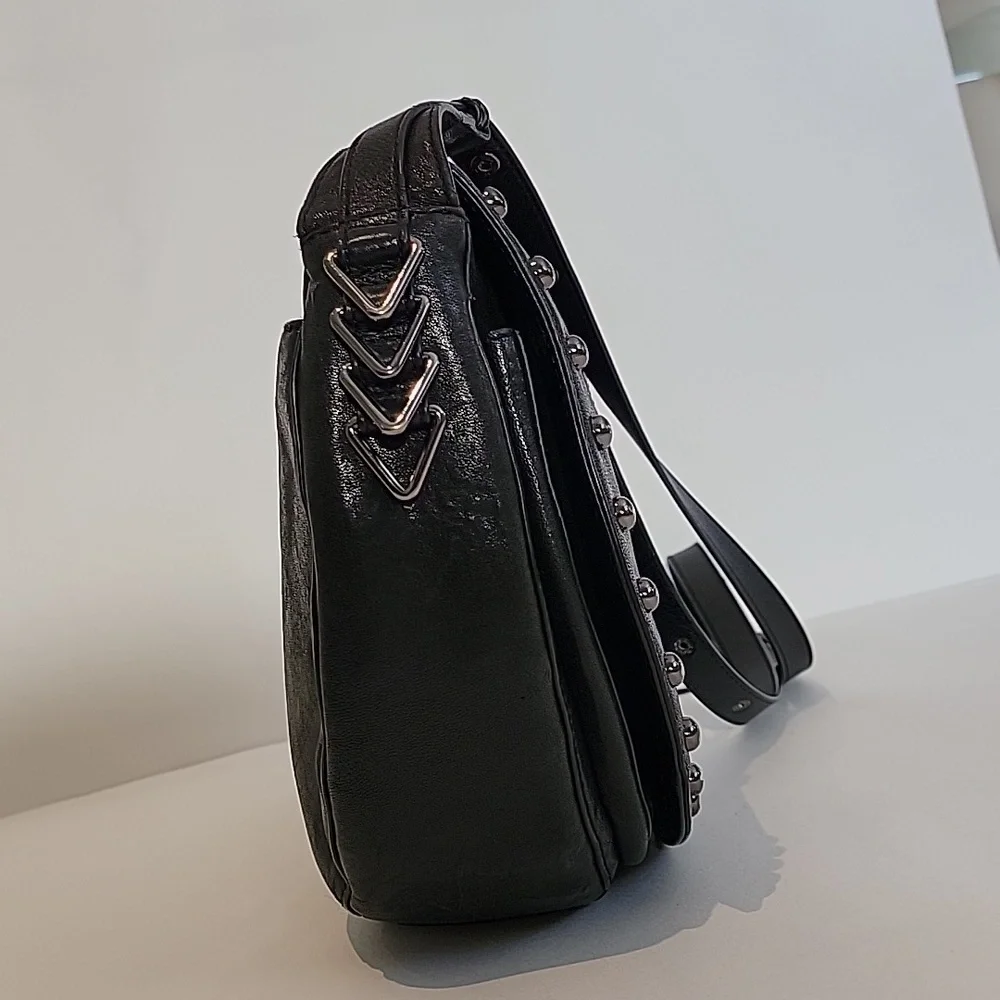 Black Studded Leather Crossbody Bag - Picture 2 of 13